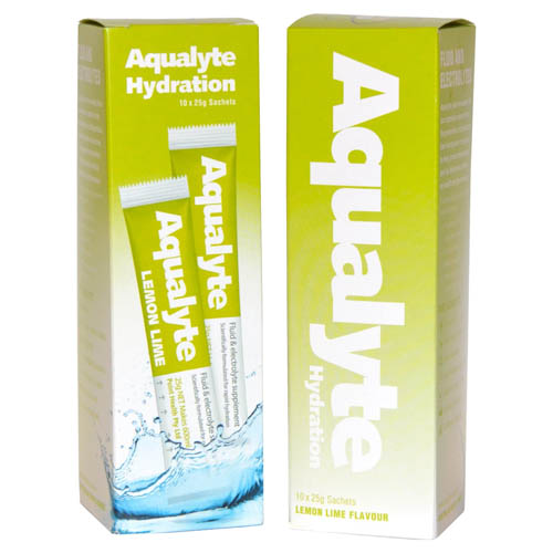 AQUALYTE ELECTROLYTE POWDER LEMON LIME FLAVOURED SACHETS 25G X 10