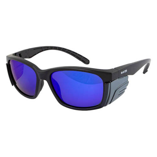 RAYZR SAFETY GLASSES, MATTE BLACK FRAME -BLUE MIRROR POLAR_V1
