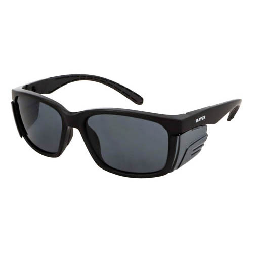RAYZR SAFETY GLASSES, MATTE BLACK FRAME- SMOKE LENS POLAR_V1