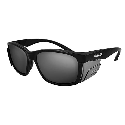 RAYZR SAFETY GLASSES, MATTE BLACK FRAME – SMOKE LENS
